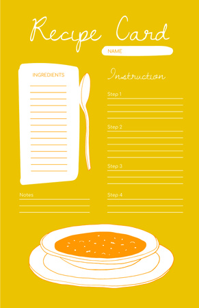 Designvorlage Bowl with Soup on Yellow für Recipe Card
