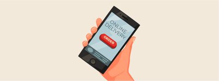 Online delivery order on phone screen Facebook Video cover – шаблон для дизайну