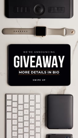 Giveaway Ad with Electronic Gadgets on table Instagram Story tervezősablon