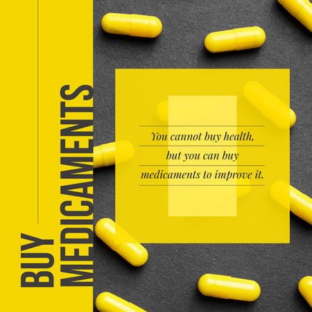 Plantilla de diseño de Farmacia Ad Cápsulas amarillas en la mesa Instagram AD 