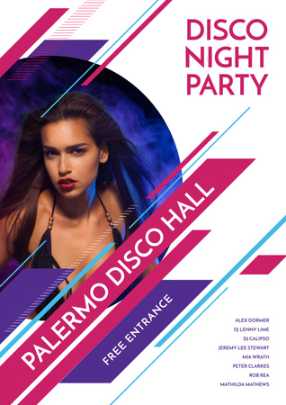 Designvorlage Disco night party with Attractive Girl für Poster