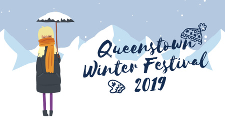 Winter Festival Girl with Umbrella in Snowy Mountains Full HD video Šablona návrhu