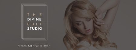 Ontwerpsjabloon van Facebook cover van Beauty Studio Ad with Attractive Blonde