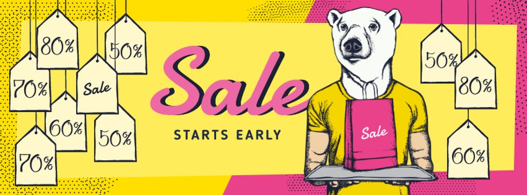 White bear with sale tags Facebook cover Design Template