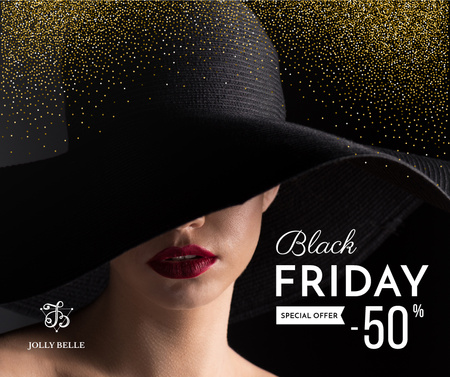 Black Friday Sale with Woman in hat Facebook Modelo de Design