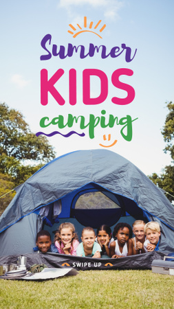 Summer Camp Invitation with Kids in Tent Instagram Story Šablona návrhu