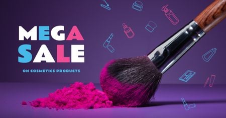 Ontwerpsjabloon van Facebook AD van Makeup Sale met kwast en poeder