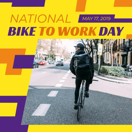 Man riding bicycle in city on Bike to Work Day Instagram Modelo de Design