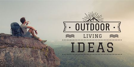 Outdoor Tour with Traveller Enjoying Mountains View Twitter Design Template