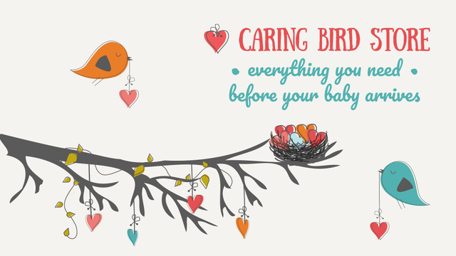 Expecting Baby Birds Decorating Tree with Hearts Full HD video Modelo de Design