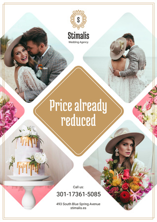 Wedding Agency Services Ad with Happy Newlyweds Couple Poster Πρότυπο σχεδίασης