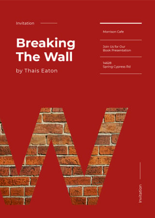 W letter with brick wall texture Invitation Design Template