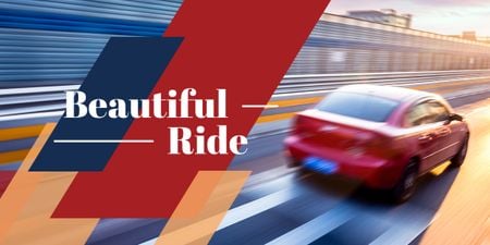 Blurred red car driving fast on road with text beautiful ride Image – шаблон для дизайна