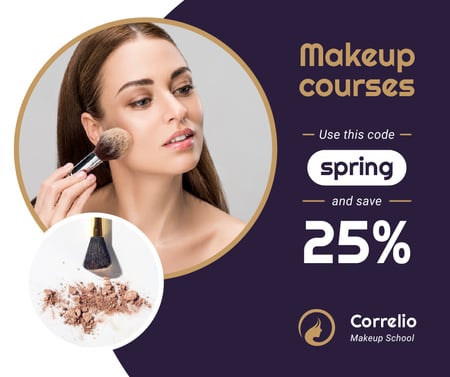 Makeup Courses offer Woman applying Foundation Facebook Design Template