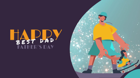Father with Daughter skateboarding on Father's Day  Full HD video Design Template