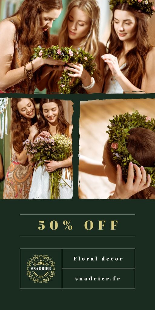 Florist Services Offer Women with Floral Wreath Graphicデザインテンプレート