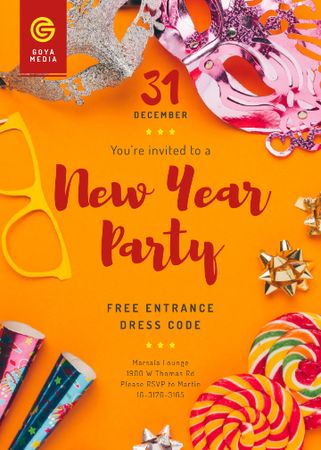 New Year Party Invitation Shiny Decorations Invitation Modelo de Design