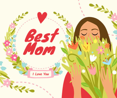 Dreamy girl holding Mother's Day bouquet Facebook Πρότυπο σχεδίασης