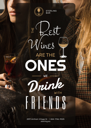 Bar Promotion with Friends Drinking Wine Poster Design Template