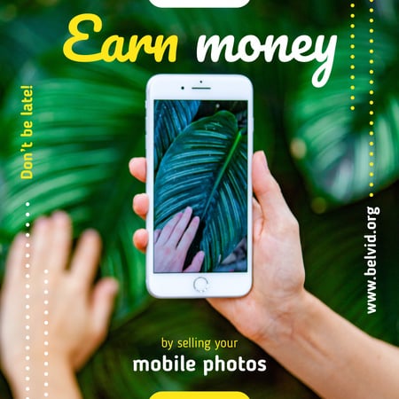Mobile Photography Hand and Green Leaf on Screen Instagram Design Template