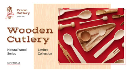 Kitchenware Ad with Wooden Cutlery Set Presentation Wide – шаблон для дизайна
