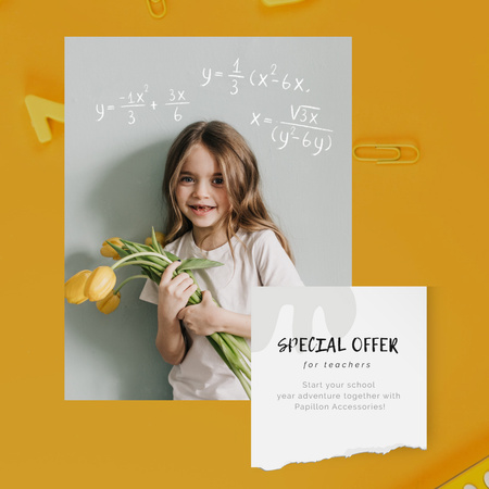 Designvorlage Back to School Offer with Girl with Tulips Bouquet für Animated Post