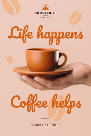 Plantilla de diseño de Cafe Invitation Hand with Coffee Cup Pinterest 