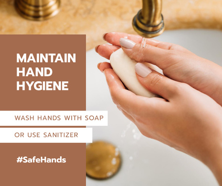 Plantilla de diseño de #SafeHands Woman washes Hands with Soap Facebook 