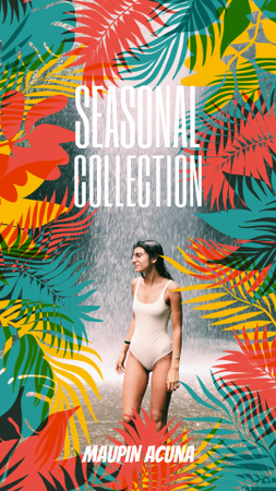 Platilla de diseño Woman in Swimsuit Standing by Waterfall Instagram Video Story