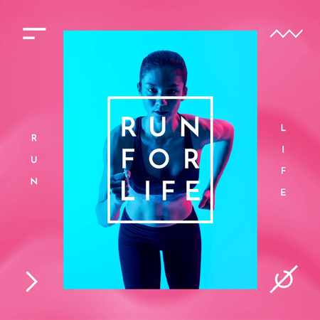 Running Club Ad with Woman Runner in Neon Light Animated Post tervezősablon