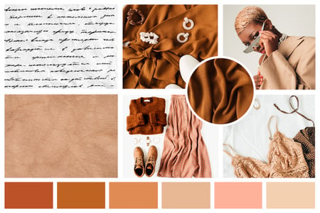 Modèle de visuel Woman in stylish Clothes and Accessories in natural colors - Mood Board