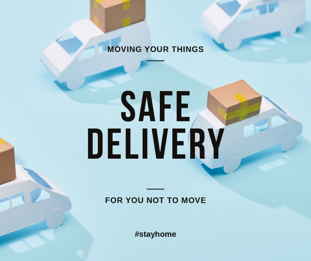 Plantilla de diseño de #StayHome Delivery Services offer with cars Facebook 