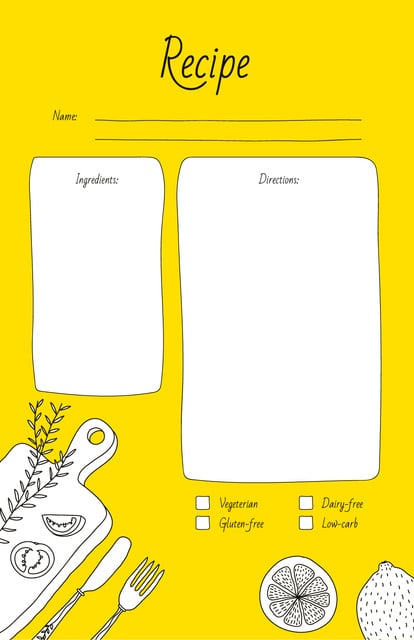 Vegetables on Cutting Board with Сutlery Recipe Card – шаблон для дизайну