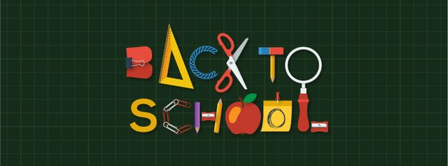 Back to School Inscription with Stationery Facebook Video cover Design Template