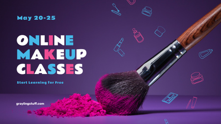 Ontwerpsjabloon van FB event cover van Online Makeup Classes Ad with Brush and Powder