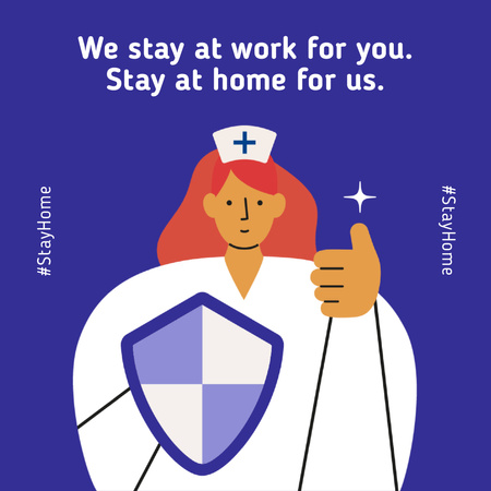 Plantilla de diseño de #Stayhome Conciencia del coronavirus con el médico de apoyo Animated Post 