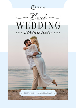 Platilla de diseño Wedding Ceremonies Organization with Newlyweds at the Beach Poster
