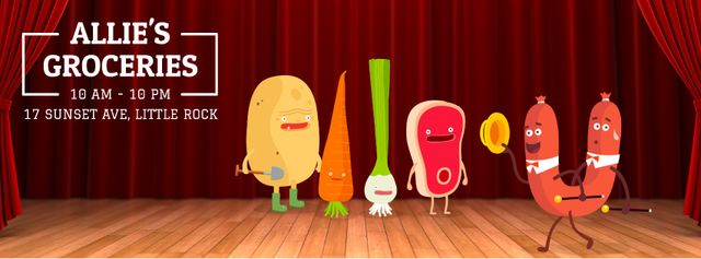 Funny groceries and sausage characters Facebook Video cover Šablona návrhu