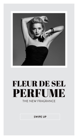 Perfume ad with Fashionable Woman in Black Instagram Story Modelo de Design