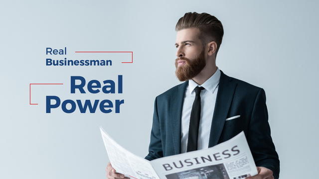 Handsome businessman holding newspaper Presentation Wide – шаблон для дизайна