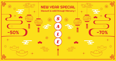 New Year Sale Chinese Style Attributes Facebook AD Design Template