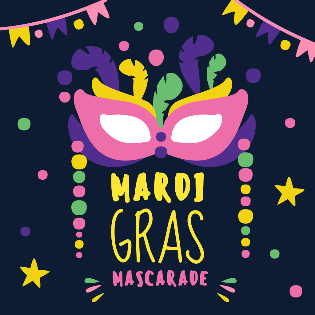 Template di design Mardi Gras carnival mask Instagram AD