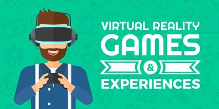 Virtual Reality Games Ad with Man in VR Glasses Twitter Modelo de Design