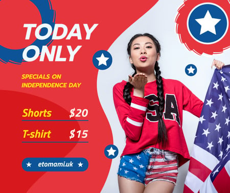 Independence Day Sale Ad with Woman Blowing Kiss Facebook Design Template