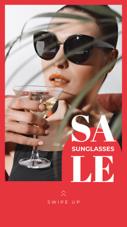 Ontwerpsjabloon van Instagram Story van Sunglasses Sale Woman in Glasses Drinking Cocktail