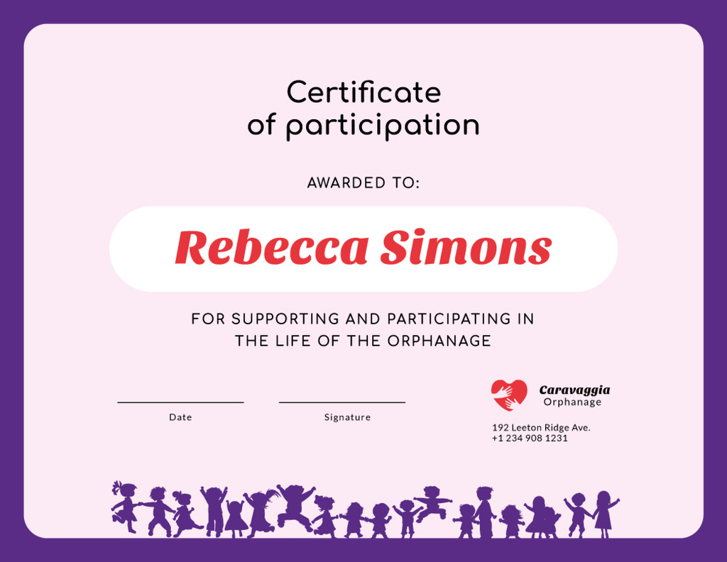 Platilla de diseño Charity Orphanage life participation gratitude Certificate