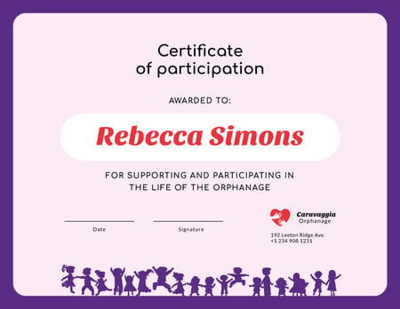 Charity Orphanage life participation gratitude Certificate tervezősablon