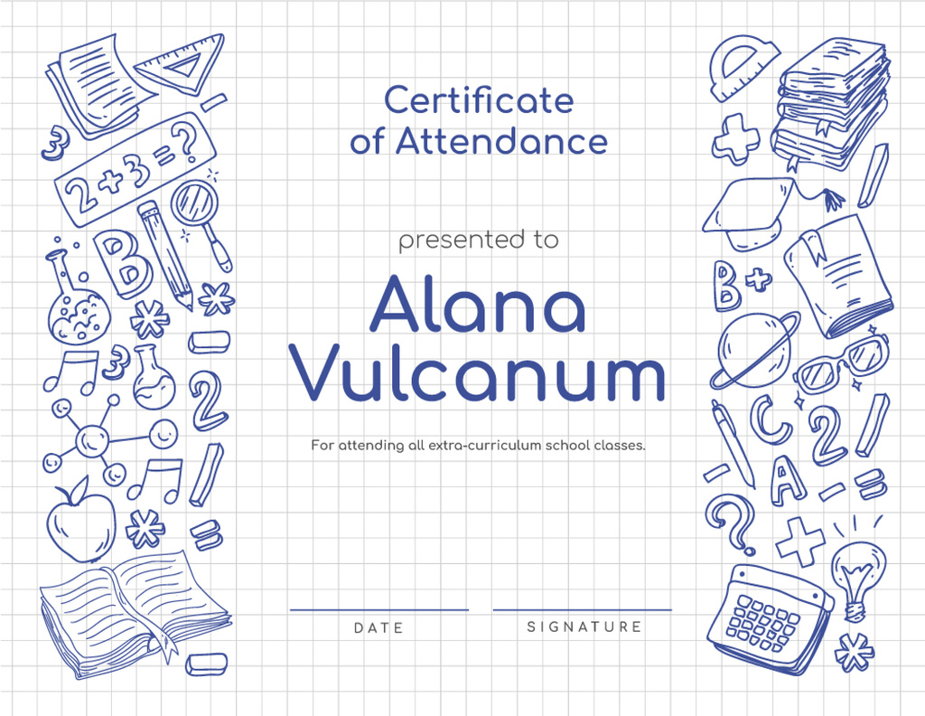 Plantilla de diseño de School Courses Attendance confirmation with science icons Certificate 