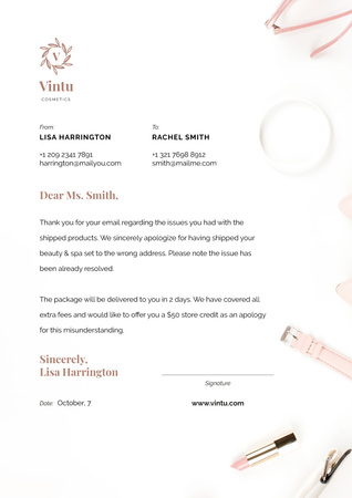 Designvorlage Cosmetics Store customers support response für Letterhead