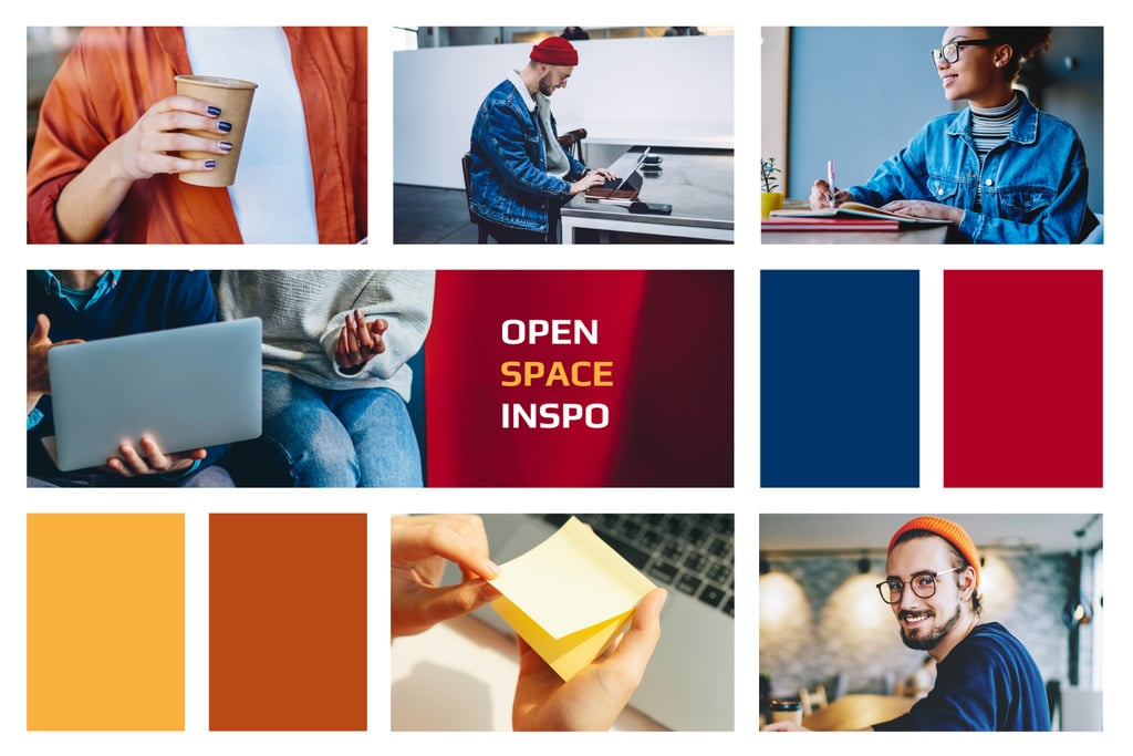 People in Colorful Coworking Space Mood Board Šablona návrhu